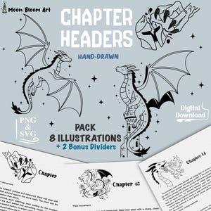 Dragon Chapter Headers PNG SVG, Fantasy Book Decorations, Dividers, Gothic  Design, Printable Book Header Clipart, Digital Download