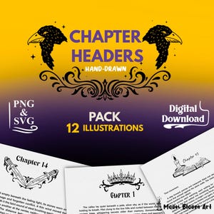 Gothic Fantasy Chapter Headers Pack | Hand-Drawn Illustrations (PNG, SVG)
