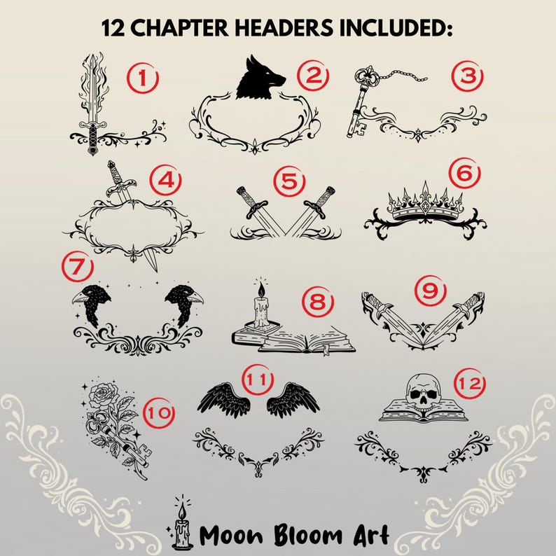 Fantasy Chapter Header Graphics Gothic Fantasy Chapter Headers Pack | Hand-drawn Illustrations (PNG ...