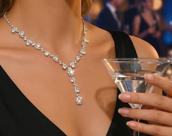 Wedding Crystal Necklace for Bride | CZ Rhinestone Statement Necklace | Bridal Jewelry Gift
