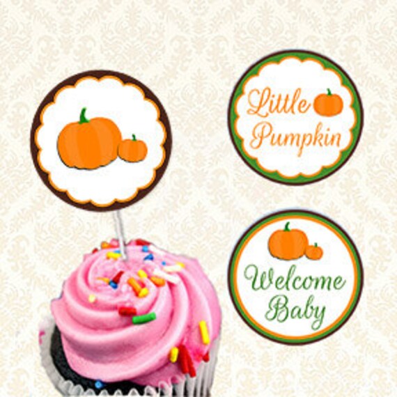 Items similar to Little Pumpkin Baby Shower Cupcake Toppers, Printable