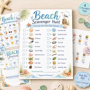 Beach Scavenger Hunt Printable | Kids Summer Activity Bundle | I Spy Vacation Journal Egg Carton Game | Instant Download PDF