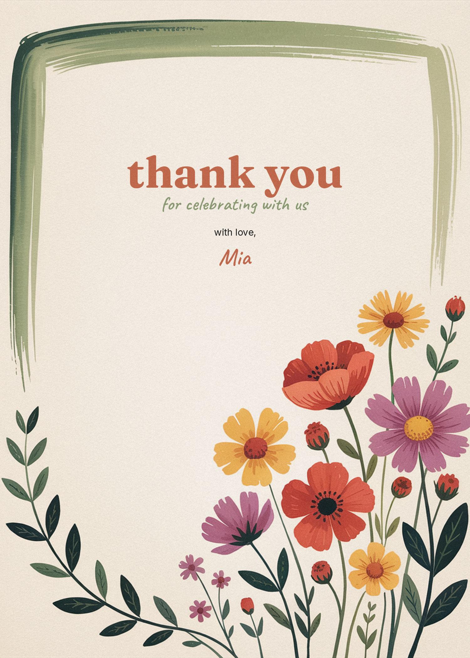 Wildflower Thank You Card Printable, 5x7 Watercolor Floral Note ...