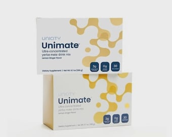 2 confezioni di Unicity Unimate Yerba Mate Drink Mix al gusto di limone e zenzero, 60 bustine monodose.