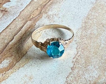 Antiker Ostby & Barton 10K Gold Blau Glas Ring