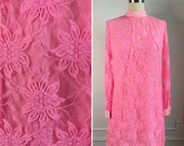 Vintage Mod Pink Lace Shift Dress