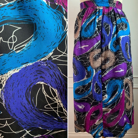 Vintage Abstract Print Midi Skirt