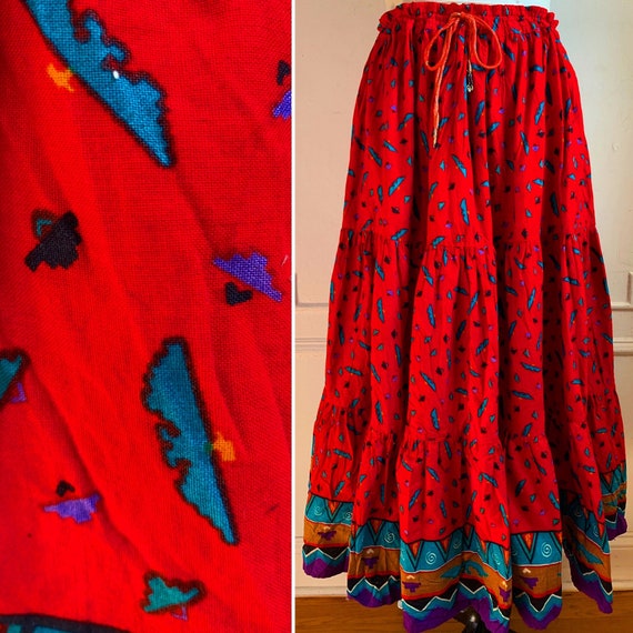 Vintage Multicolored Printed Tiered Skirt