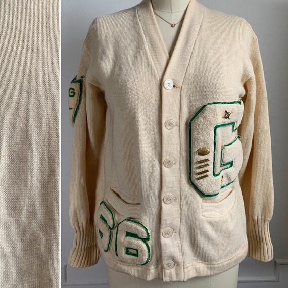 Vintage 1966 Varsity Knit Cardigan Sweater