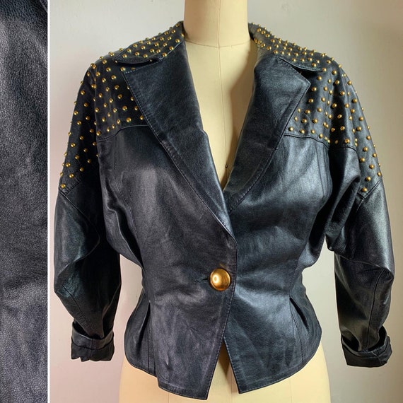 Vintage 80s Black and Gold Leather Jacket
