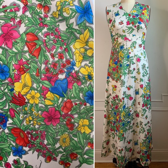 Vintage 70s Floral Printed Maxi Summer Dress