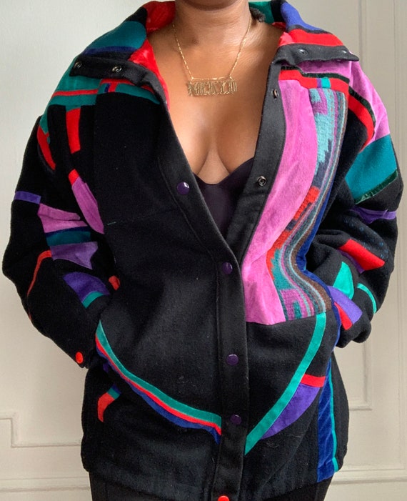 Vintage Multi Color Wool Suede and Velvet Patchwor