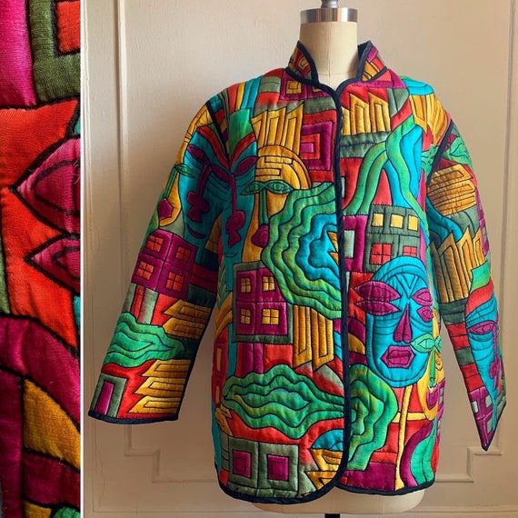 Vintage Multicolor 100% Silk Mandarin Collar Jack