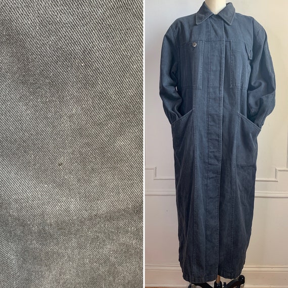 Vintage 80s Black Distressed Denim Trench Coat