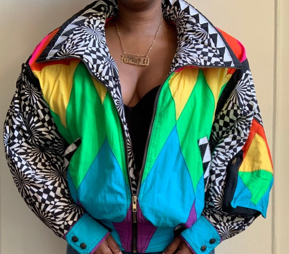 Vintage 80s Kaleidoscope Multicolor Puffer Jacket
