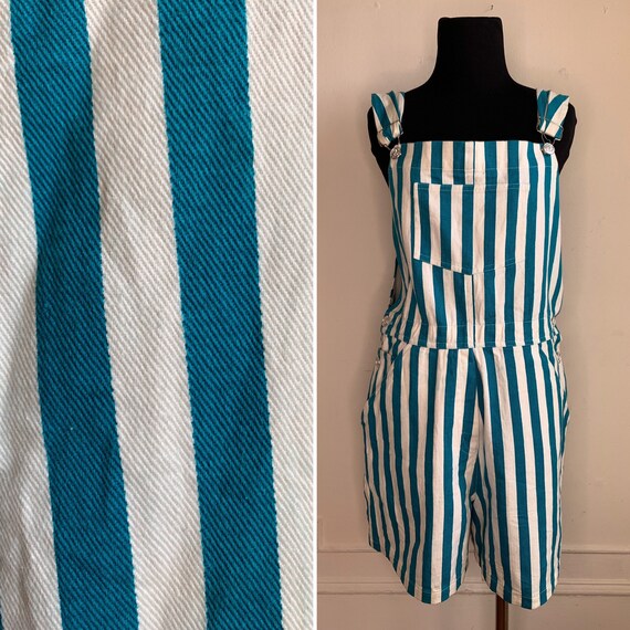 green and white striped overalls