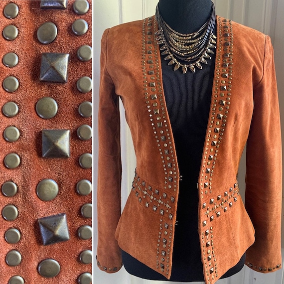 Vintage Brown Suede Embellished Blazer Jacket