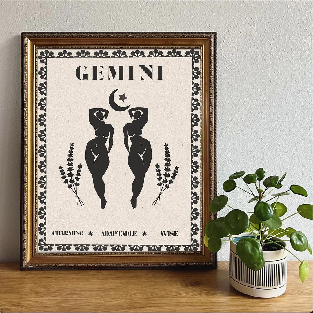 Gemini Zodiac Wall Art, Vintage Astrology Print, Minimalist Horoscope ...
