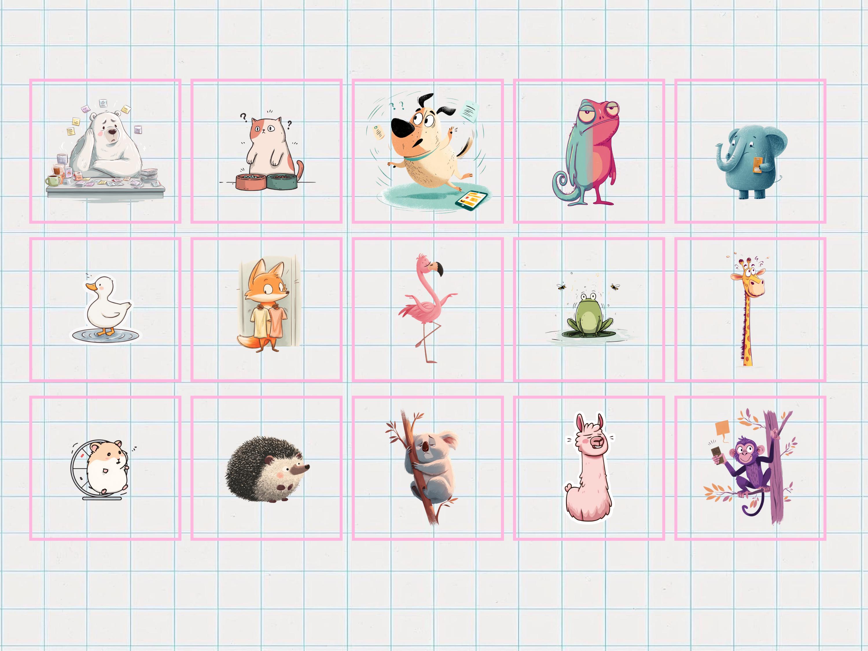 Funny Animal Clipart Bundle – Relatable Overthinking Characters (30 PNG ...