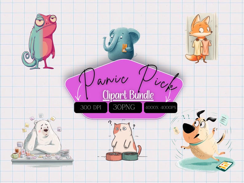 Funny Animal Clipart Bundle – Relatable Overthinking Characters (30 PNG ...
