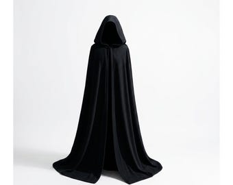 Capa negra con capucha / Túnica medieval de fantasía / Capa de bruja gótica / Disfraz de Halloween / Disfraz renacentista