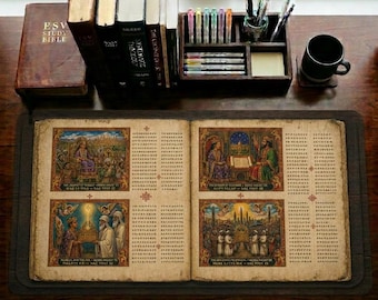 Ancient Ethiopian Papyrus of Kebra Nagast Desk Mat | Ancient Biblical Manuscript Design | Christian Study Desk Pad |