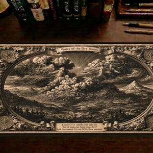 VALLEY of DRY BONES Desk Mat | Ezekiel 37 Antique Engraving | Old Testament Prophecy Art | Christian Scholar Desk Pad