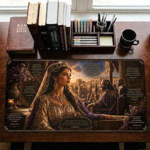Tappetino da scrivania per lo studio biblico della Regina Esther / Strumento di riferimento biblico / Forza, Bellezza e Risoluzione / Tappetino per mouse One Piece