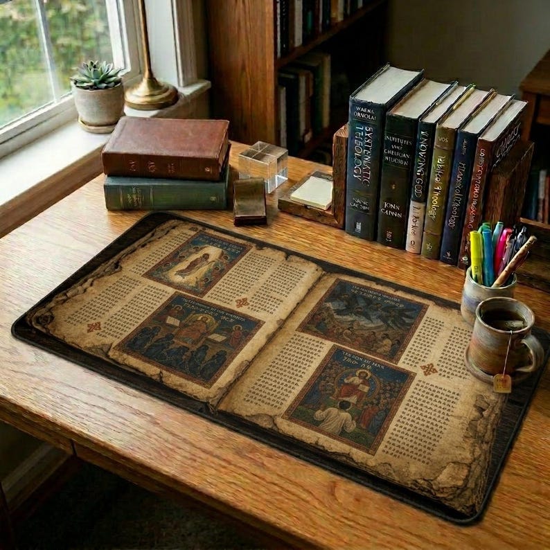 Ancient Ethiopian Papyrus of the Book of Enoch Desk Mat | Ancient Biblical Manuscript Design | Christian Study Desk Pad image 3