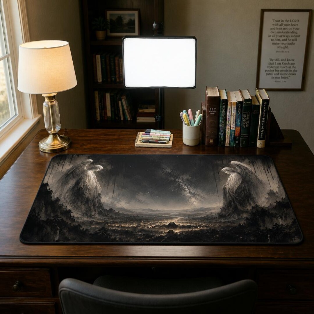 Workdesk Angel Guardian Angels Desk Mat | Psalm 91 Biblical Art | Ink Wash Angel Print ...