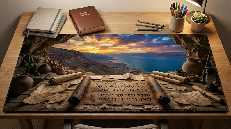 Desk Mat | Dead Sea Scrolls Overlooking Sea | Bible Study Resource Tool ...