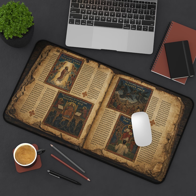 Ancient Ethiopian Papyrus of the Book of Enoch Desk Mat | Ancient Biblical Manuscript Design | Christian Study Desk Pad image 10