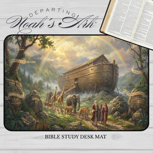 Bureaumat | De ark van Noach onder de regenboog verlaten Naslagwerk voor bijbelstudie | Bijbelstudiehulpmiddel | Muismat uit één stuk | Gamer-muismat