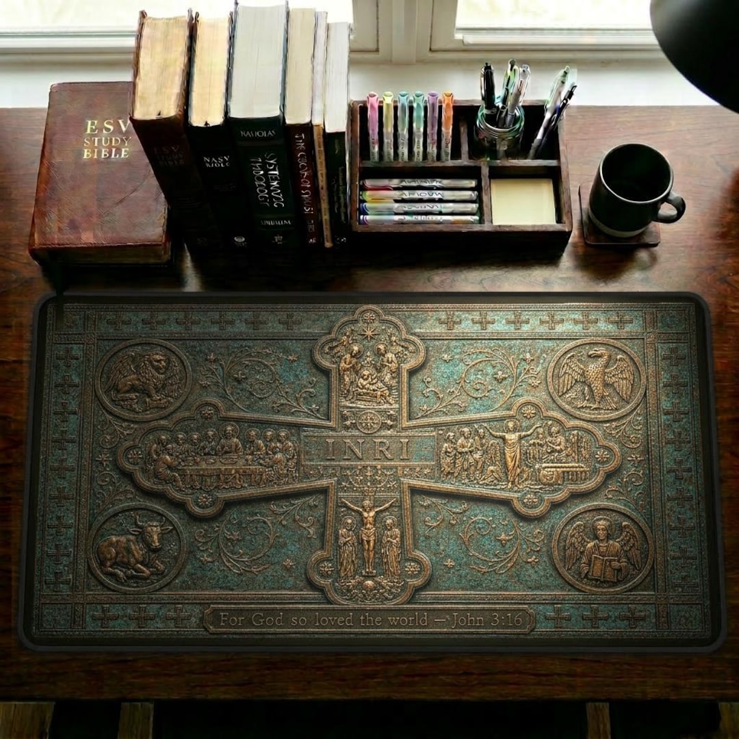 Life of Christ Bronze Relief Bible Study Desk Mat | John 3 16 | Museum ...