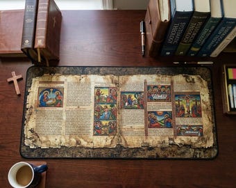 Ancient Ethiopian Papyrus of the Life and Death of Jesus Desk Mat | Ancient Biblical Manuscript Design | Christian Study Desk Pad