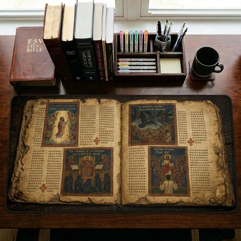 Ancient Ethiopian Papyrus of the Book of Enoch Desk Mat | Ancient Biblical Manuscript Design | Christian Study Desk Pad image 1
