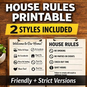 Airbnb House Rules Printable | Short Term Rental Rules Sign | VRBO Guest Guidelines | Rental Property PDF | 2 Styles Included