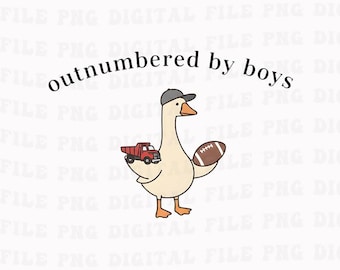 Outnumbered by Boys Duck Png, Funny Mom Shirt with Football and Truck Design, Personalized Family Png