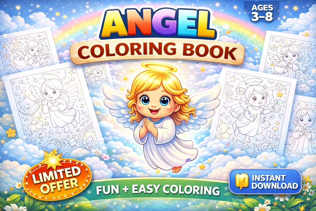 Angel Coloring Book for Kids, Printable Pages, Toddler Activity ...