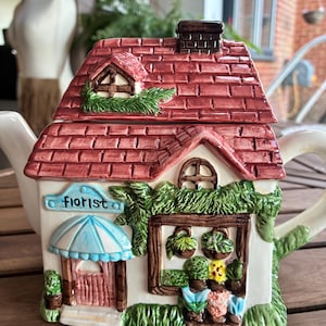 Cottagecore-bloemisttheepot - Keramische bloemenwinkelhuistheepot, grillig huisjedecor