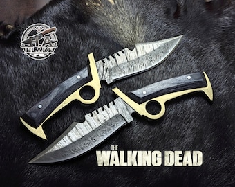 Damascus Steel Bowie Knife: Walking Dead Daryl Replica, Brass Guard