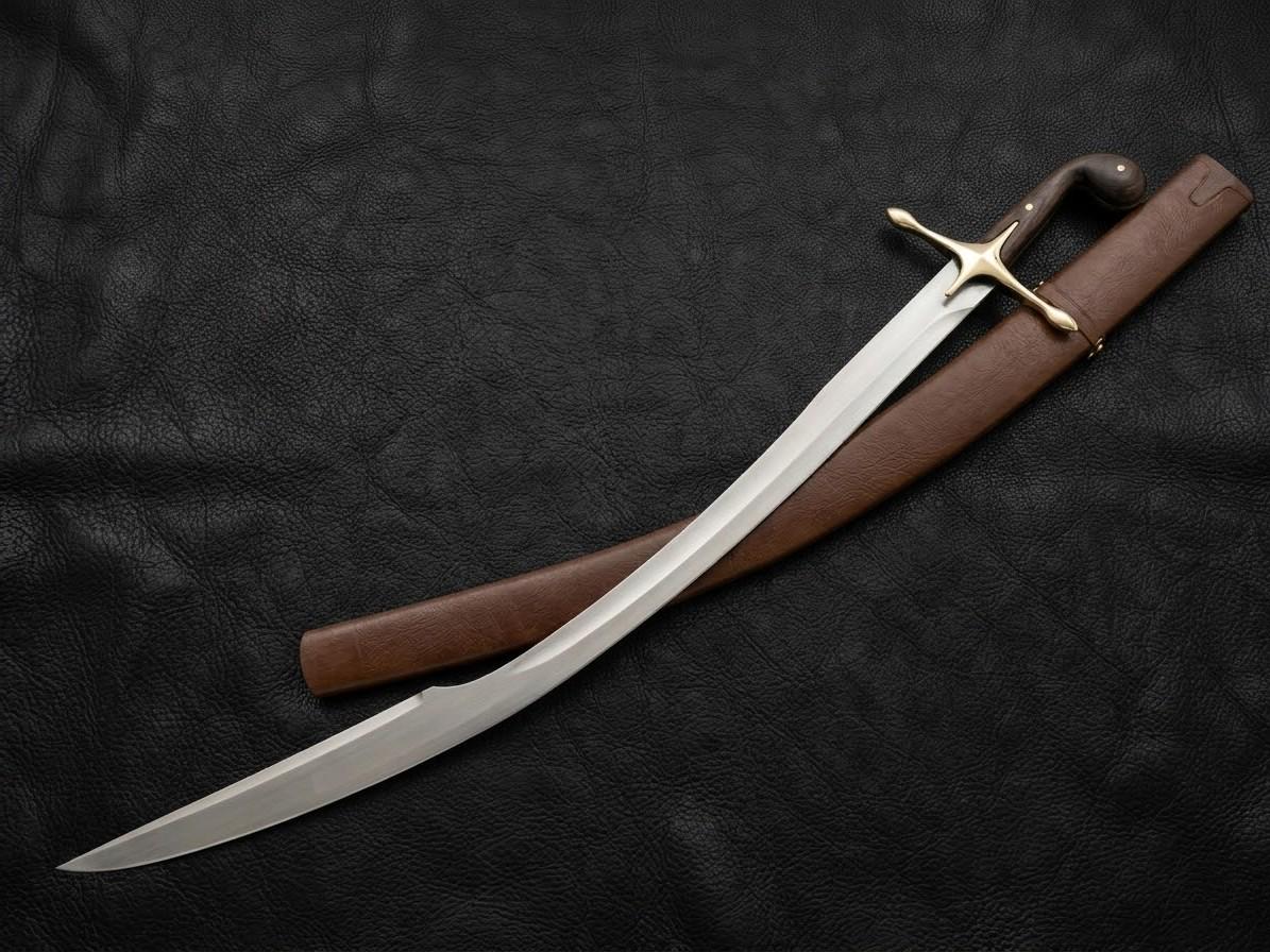 Hand-Forged Ottoman Shamshir Sword High Carbon Steel Blade, Leather Sheath