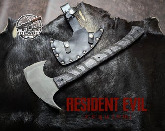Resident Evil Requiem Leon Kennedy Axe | High Carbon Steel Tomahawk with Leather Sheath