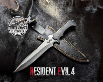 RE4 Jack Krauser Knife Replica: D2 Steel Full Tang with Leather Sheath