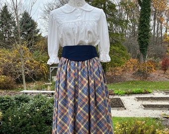 Diagonal Plaid Flannel Skirt | Cotton | 3 Gored Comfort Drawstring Skirt | Custom | Modest | Civil War | Colonial | Victorian | Autumn