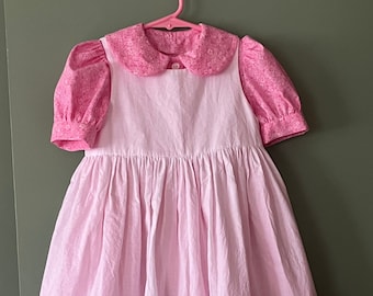 READY TO SHIP Size 2 Girls' Short Sleeve Dress w/Opt. Pinafore, Apron, Bonnet | Easter | Spring | Flower Girl | Modest | Pink Floral