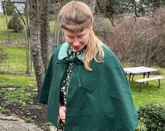 Ready to Ship Women’s Cotton Cape | Dream Cotton Hunter | Dark Green Floral | Cloak | Woodland | Forest | Historical | Wrap | Reenacting