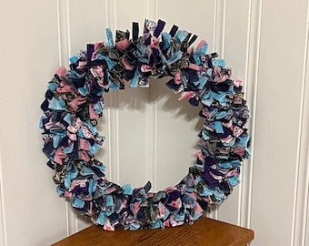 Fabric Wreath | 16" | Cloth Wreath | Handtied Rag Wreath | Spring Wreath | Large Wreath | Cotton Wreath | Calico Wreath | Handmade Wreath