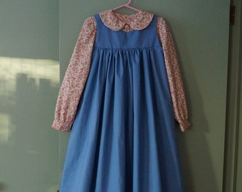 READY TO SHIP Size 5 Anne of Green Gables Dress and Pinafore | Anne at the Station | Blue | Unbleached Pinafore | Edwardian