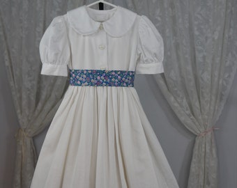 READY TO SHIP Size 3 Girls' 100% Cotton Sateen Dress | Modest Dress | White Dress | Sateen | Dirndl | Full Skirt | Sash | Favorite Things